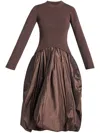 Simkhai Kenlie Mixed Media Bubble Midi Dress In Brown