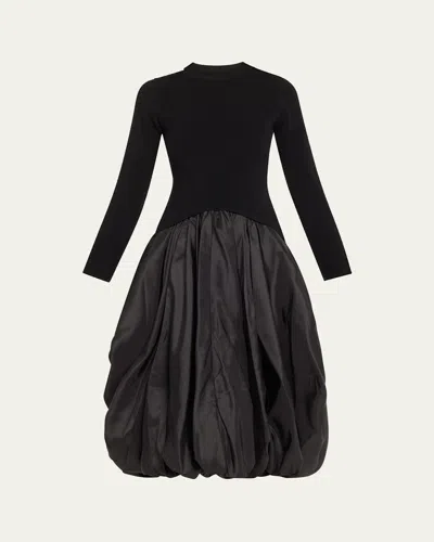 SIMKHAI KENLIE LONG-SLEEVE BUBBLE MIDI DRESS