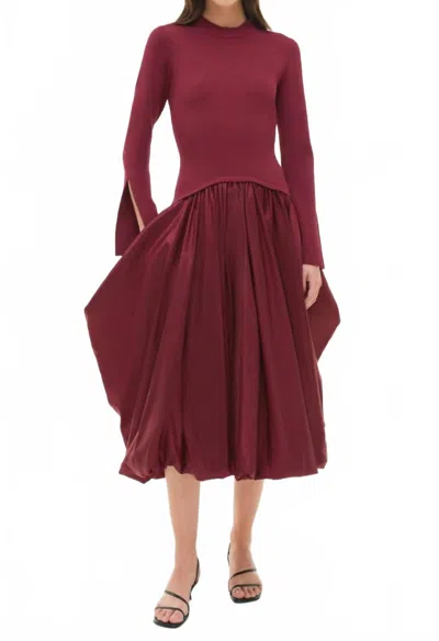 Simkhai Womens Cranberry Kenlie Puffball Stretch-woven Midi Dress In Red