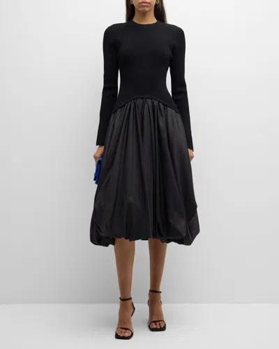 SIMKHAI KENLIE MIXED MEDIA BUBBLE MIDI DRESS