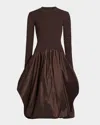 Simkhai Kenlie Mixed Media Bubble Midi Dress In Brown