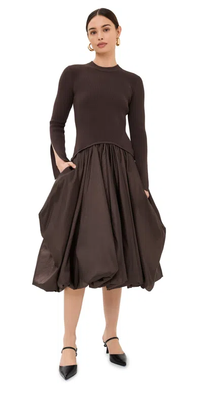 Simkhai Kenlie Mock Neck Midi Dress Chocolate In Brown