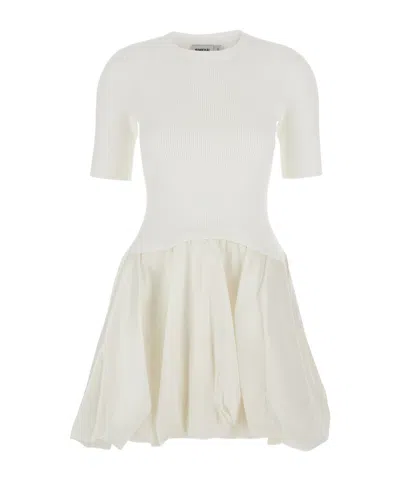 Simkhai Kenny White Crewneck Mini Dress With Puffed Skirt In Viscose Blend Woman
