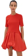 Simkhai Kenny Short Sleeve Bubble Mini Dress Fiery Red
