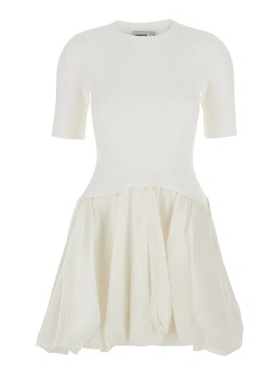 SIMKHAI 'KENNY' WHITE CREWNECK MINI DRESS WITH PUFFED SKIRT IN VISCOSE BLEND WOMAN