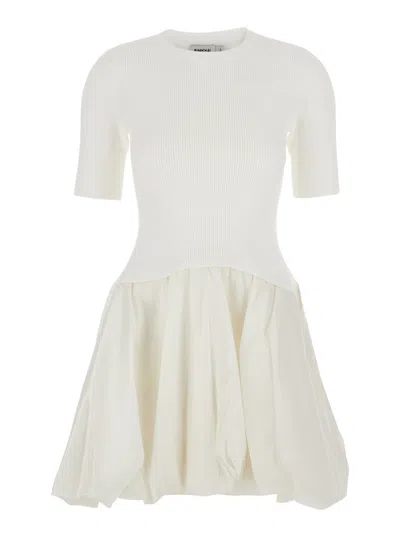SIMKHAI KENNY WHITE CREWNECK MINI DRESS WITH PUFFED SKIRT IN VISCOSE BLEND WOMAN