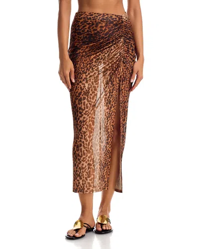 Simkhai Kensingten Shirred Skirt Swim Cover-up In Animal Print