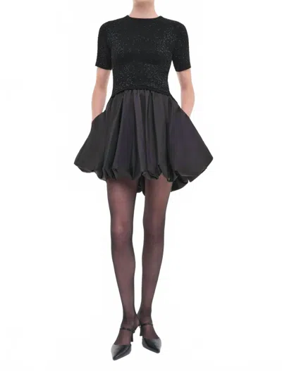 Simkhai Kenz Short Sleeve Knit Combo Ruffle Mini Dress In Black