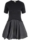 Simkhai Kenz Short Sleeve Knit Combo Ruffle Mini Dress In Black