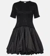 Simkhai Kenz Short Sleeve Knit Combo Ruffle Mini Dress In Schwarz