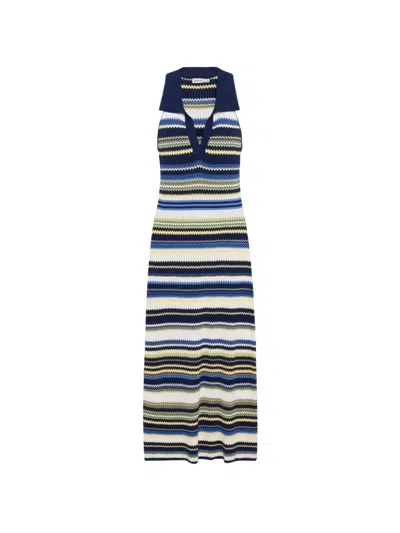 Simkhai Womens Midnight Multi Kerrin Collared Cotton-knit Midi Dress Xs In Blue