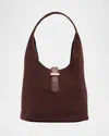Simkhai Khai Buckle Suede Hobo Bag In Cacao
