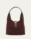 Simkhai Khai Buckle Suede Hobo Bag In Cacao