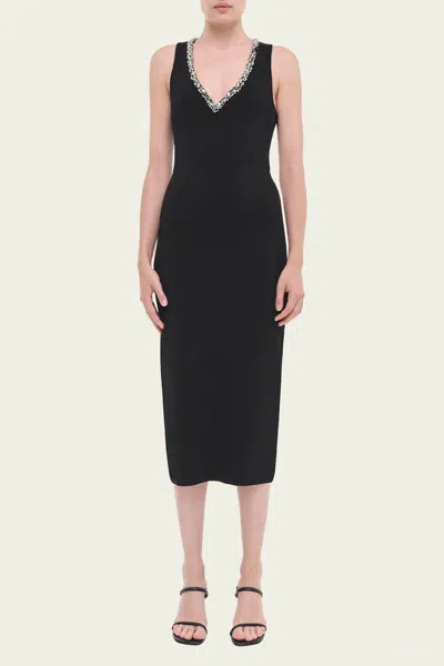 Simkhai Khari Rhinestone Trim Midi Dress In Black