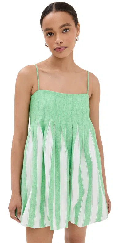 Simkhai Kiki Striped Linen-blend Mini Dress In Light Green | ModeSens