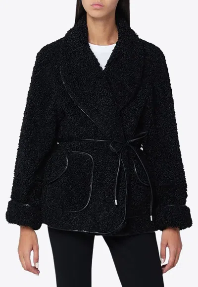 Simkhai Kimia Belted Shearling Jacket In Black