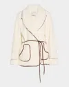 Simkhai Kimia Faux Fur Tie Waist Jacket In Ivory Multi