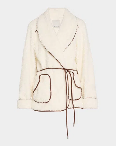 Simkhai Kimia Faux Fur Tie Waist Jacket In Ivory Multi