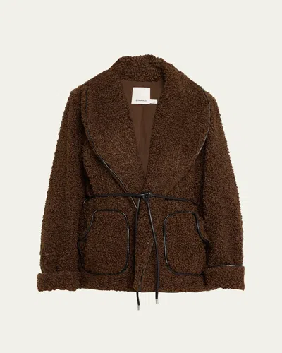Simkhai Kimia Faux Fur Tie Waist Jacket In Raven
