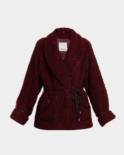 Simkhai Kimia Tie Waist Sherpa Jacket In Burgundy