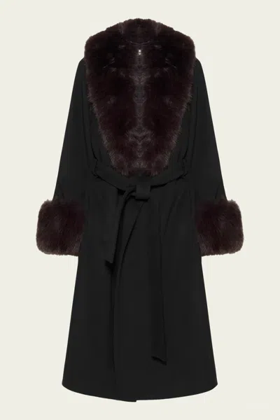 Simkhai Kinsley Faux Fur Wool Coat In Black Chocolate Multi