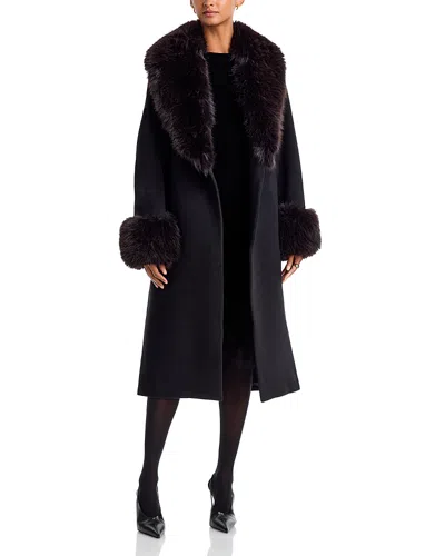 Simkhai Kinsley Shearling Belted Long Coat In Blue