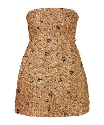 Simkhai Kit Sequined Tweed Bustier Dress In Brown