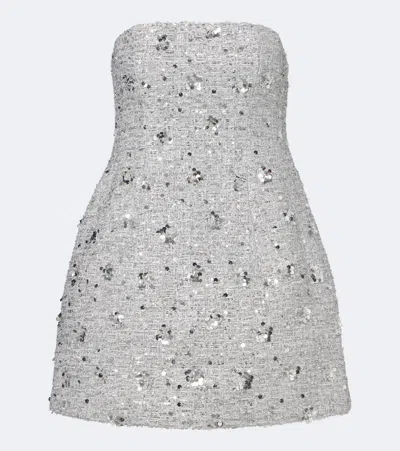 Simkhai Kit Sequined Tweed Bustier Dress In Silver