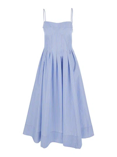 Simkhai 'kittyia' Light Blue Long Dress With A-line Skirt Adn All-over Striped Motif