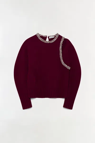Simkhai Knitted Monroe Embellished Pullover In Oxblood In Burgundy