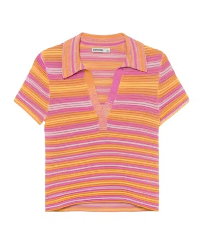 Simkhai Knitted Striped Polo Top In Multi