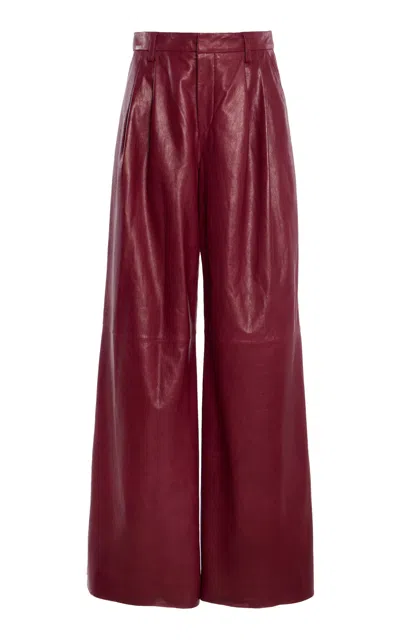 Simkhai Kobie Lambskin Wide Leg Pants In Burgundy