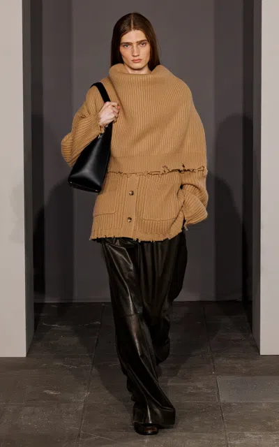 Simkhai Kobie Lambskin Wide Leg Pants In Olive