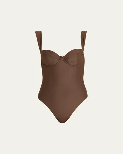 Simkhai Kyle Bustier One-piece Swimsuit In Brown