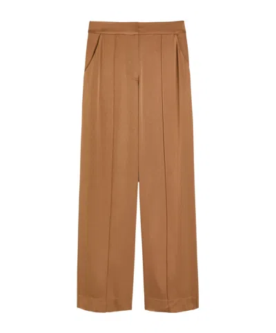 Simkhai Kyra Pintuck Wide-leg Satin Trousers In Brown