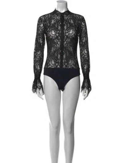 Pre-owned Simkhai Lace Mock Neck Bodysuit In Black