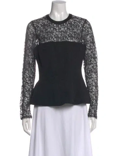 Pre-owned Simkhai Lace Pattern Crew Neck Blouse In Black