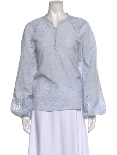 Pre-owned Simkhai Lace Pattern Crew Neck Blouse In Blue