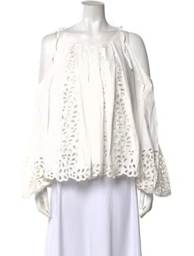 Pre-owned Simkhai Lace Pattern Crew Neck Blouse In White