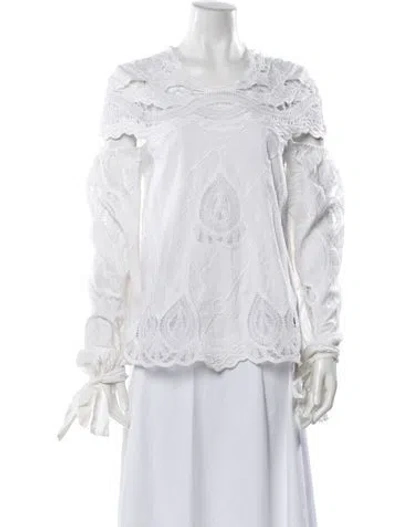 Pre-owned Simkhai Lace Pattern Crew Neck Blouse In White