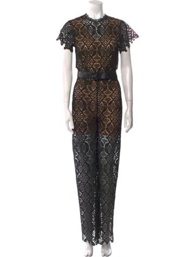 Pre-owned Simkhai Lace Pattern Crew Neck Jumpsuit In Black