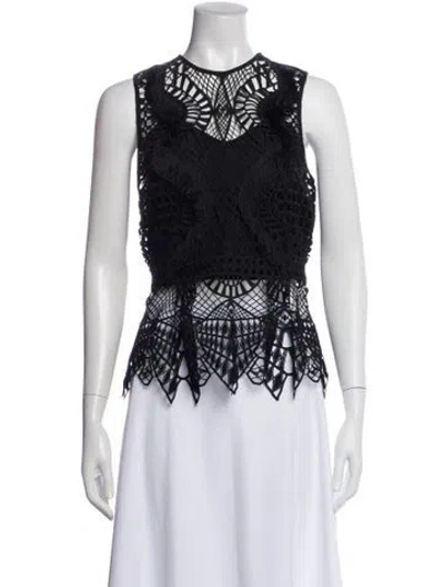 Pre-owned Simkhai Lace Pattern Crew Neck Top In Black