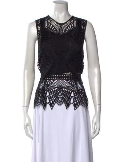 Pre-owned Simkhai Lace Pattern Crew Neck Top In Black