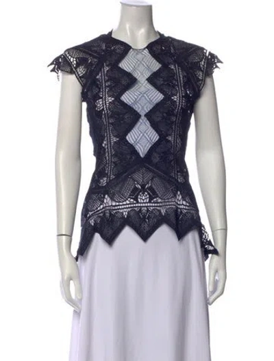 Pre-owned Simkhai Lace Pattern Crew Neck Top In Black