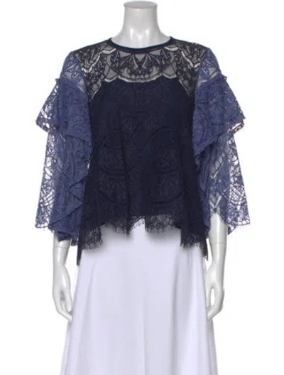 Pre-owned Simkhai Lace Pattern Crew Neck Top In Blue