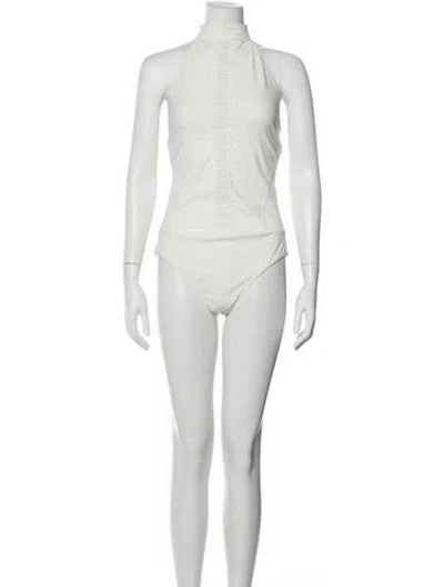 Pre-owned Simkhai Lace Pattern Lace Trim Embellishment One-piece In White