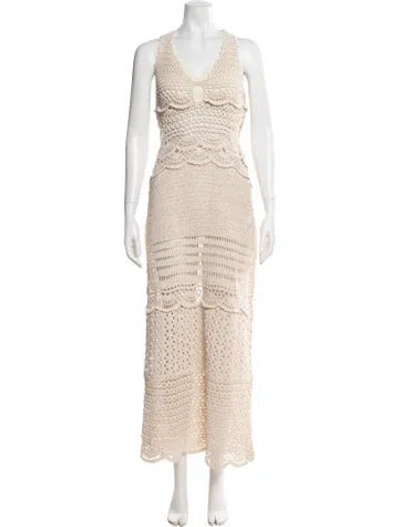 Pre-owned Simkhai Lace Pattern Long Dress In Neutral