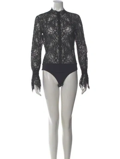 Pre-owned Simkhai Lace Pattern Long Sleeve Bodysuit In Black