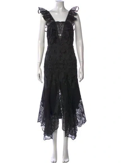 Pre-owned Simkhai Lace Pattern Midi Length Dress In Black