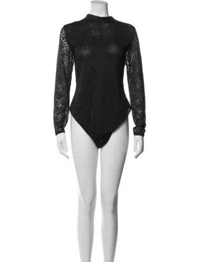 Pre-owned Simkhai Lace Pattern Mock Neck Bodysuit In Blue